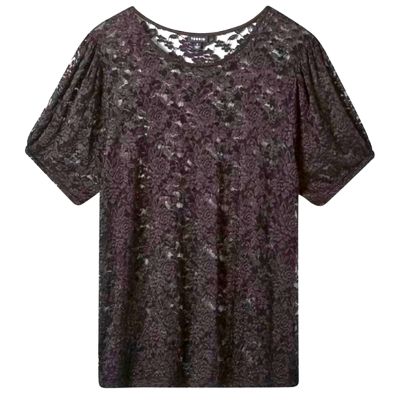 ❤️NWT VINTAGE TORRID TEE - PUFF SLEEVE - SHEER LACE - BLACK - PLUS SIZE - Picture 11 of 13